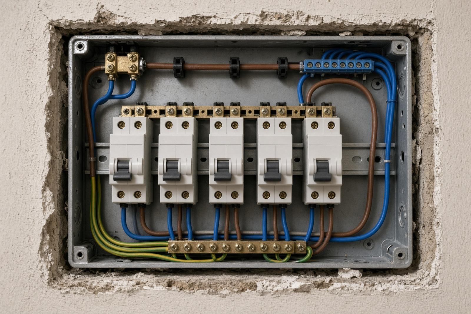 Open consumer unit with tidy wiring
