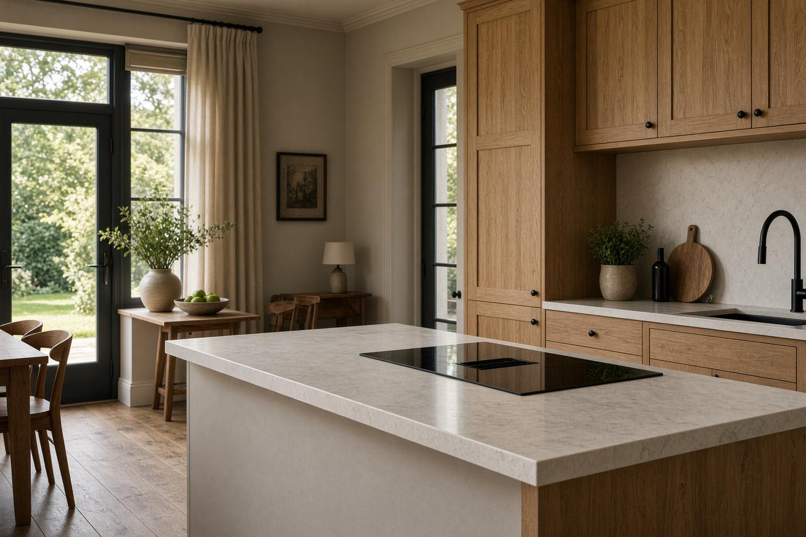 Oak kitchen with a pale stone island